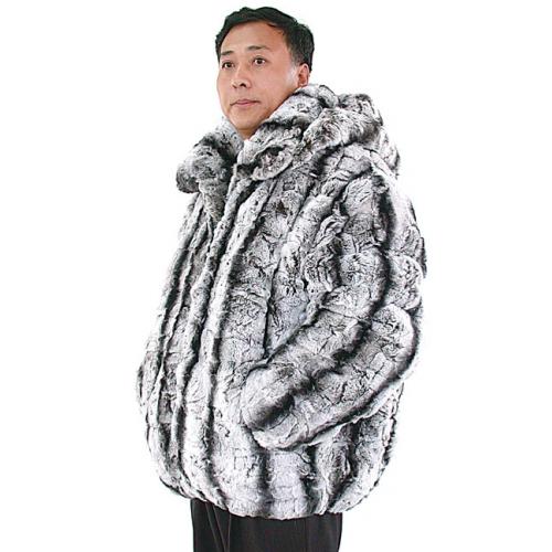 Winter Fur Black/Grey Genuine Chinchilla Fur Bomber Jacket /Detachable Hood